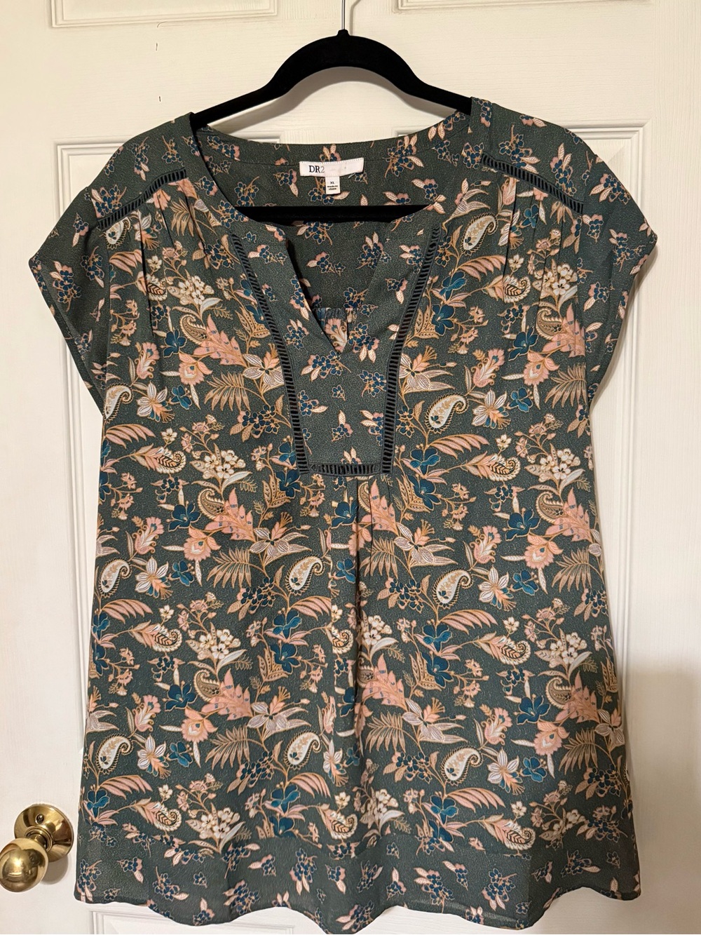 DR2 Teal Floral Split-Neck Tunic